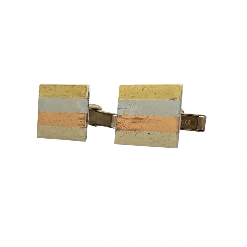 VINTAGE ALPACA MADE IN MEXICO 4 METAL COLOR STRIPE RECTANGLE CUFFLINKS